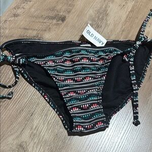 Old Navy Black Pattern Bikini Bottom Medium